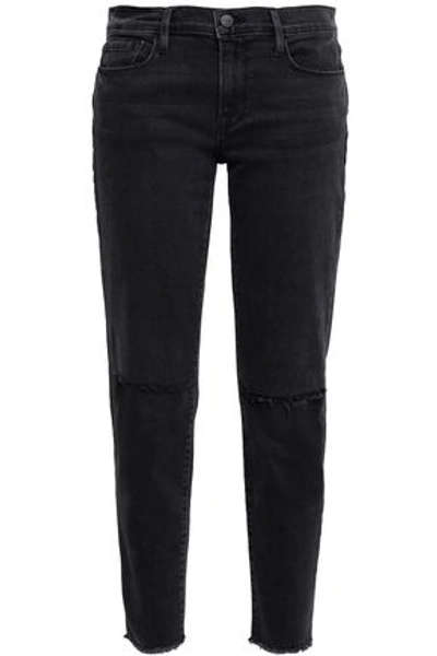 Frame Distressed Faded Boyfriend Jeans In Anthracite