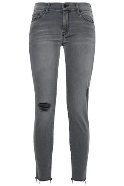 Mother Woman Distressed Faded Mid-rise Skinny Jeans Dark Gray