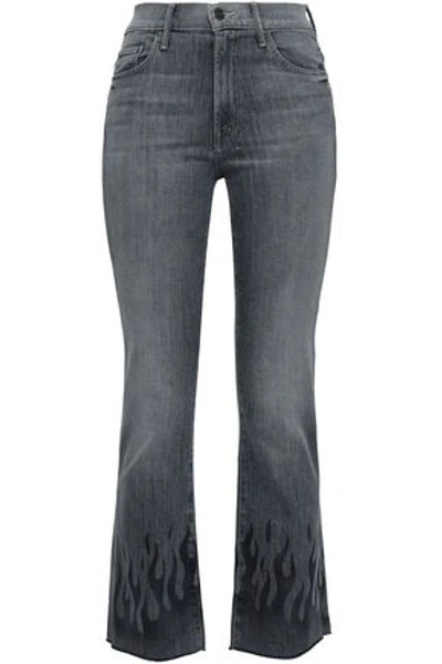 Mother Cropped Printed High-rise Bootcut Jeans In Gray