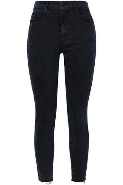 Mother Woman Frayed Mid-rise Skinny Jeans Black
