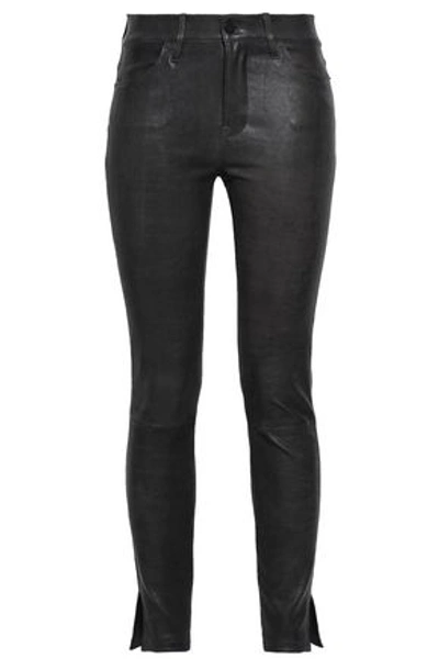 Frame Woman Leather Skinny Pants Charcoal