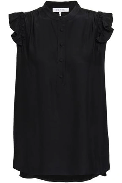 Frame Woman Ruffled Silk-cady Top Black