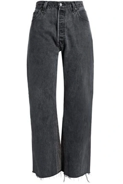 Re/done By Levi's Woman Frayed High-rise Bootcut Jeans Black