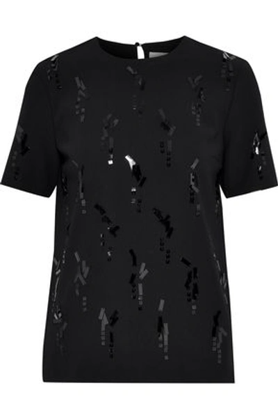 Victoria Victoria Beckham Sequin-embellished Crepe T-shirt In Black