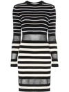 Off-white Long-sleeve Sheer Striped Bodycon Dress In Black/white