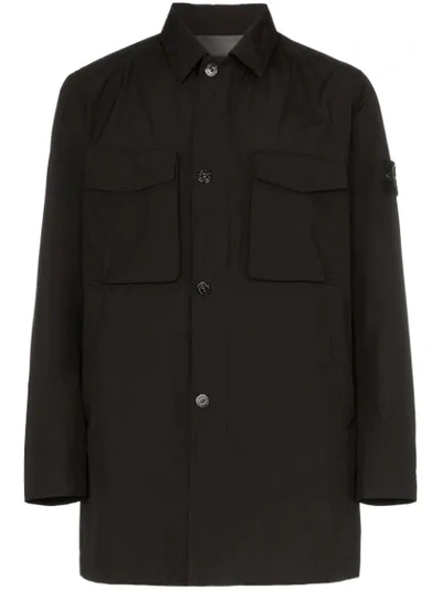 Stone Island Single Breasted Front Pocket Trench Coat In Black