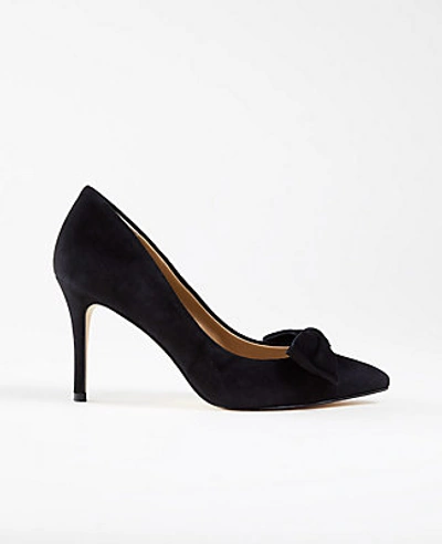 Ann Taylor Kit Soft Bow Suede Pumps In Black