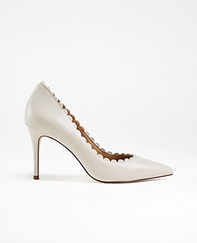 Ann Taylor Mila Scalloped Leather Pumps In White