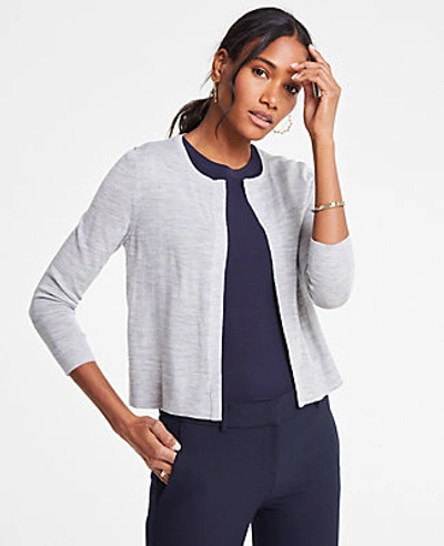 Ann Taylor Cropped Open Cardigan In Light Grey Heather