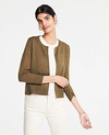 Ann Taylor Cropped Open Cardigan In Khaki Moss