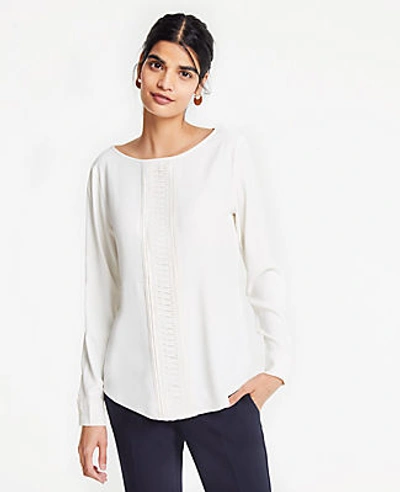 Ann Taylor Petite Mixed Media Lace Inset Top In Winter White