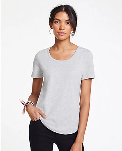 Ann Taylor Petite Pima Cotton Scoop Neck Tee In Silver Frost Heather