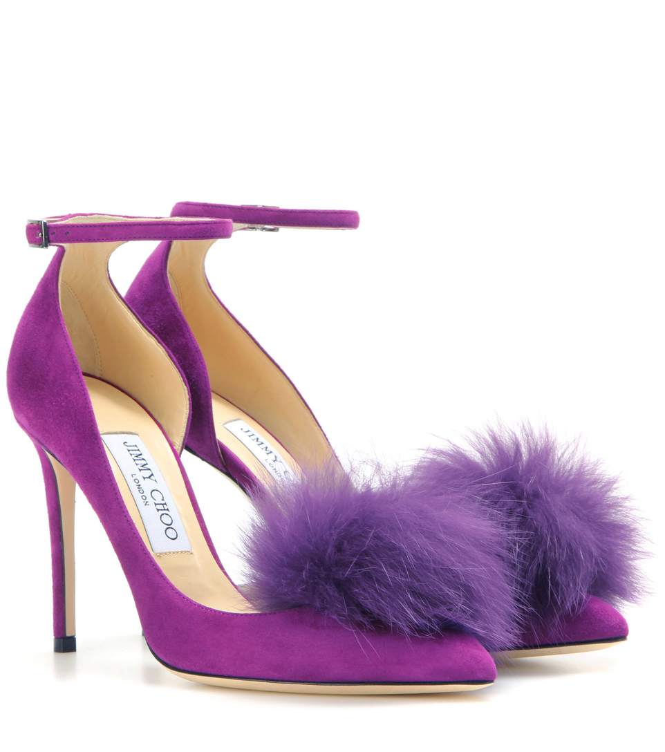 Jimmy Choo Rosa Fox Fur Pom-pom & Suede D'orsay Ankle-strap Pumps In ...