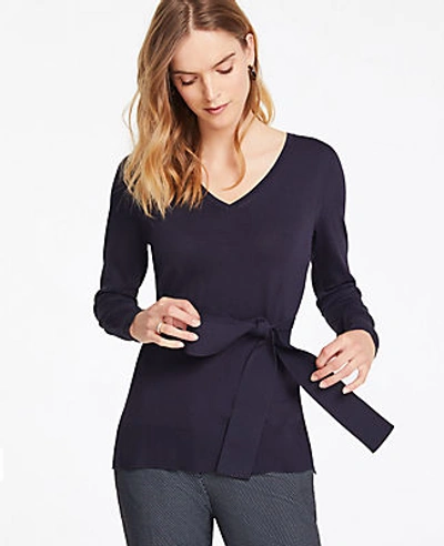 Ann Taylor Petite Belted Tunic Sweater In Night Sky