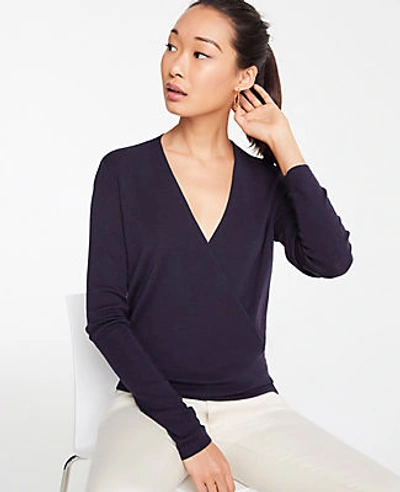 Ann Taylor Petite Crossover Sweater In Night Sky