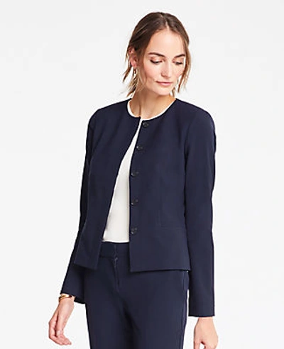 Ann Taylor The Petite Crewneck Jacket In Seasonless Stretch In Perfect Navy