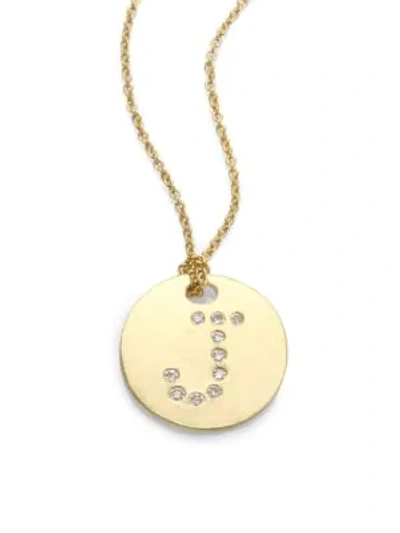 Roberto Coin Tiny Treasures Diamond & 18k Yellow Gold Initial Pendant Necklace In Initial J