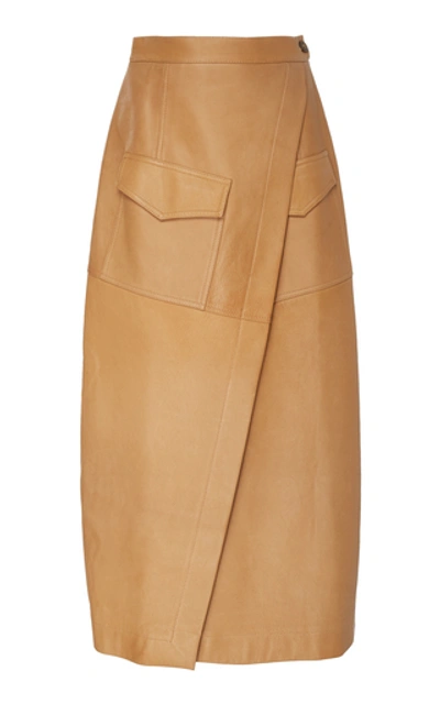 Bouguessa Pocketed Leather Wrap Skirt In Brown