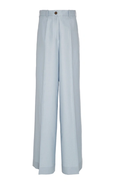 Bouguessa Classic Twill Wide-leg Pants In Blue