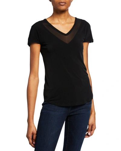 Anatomie Charlotte V-neck Short-sleeve Jersey Top With Mesh Details In Black