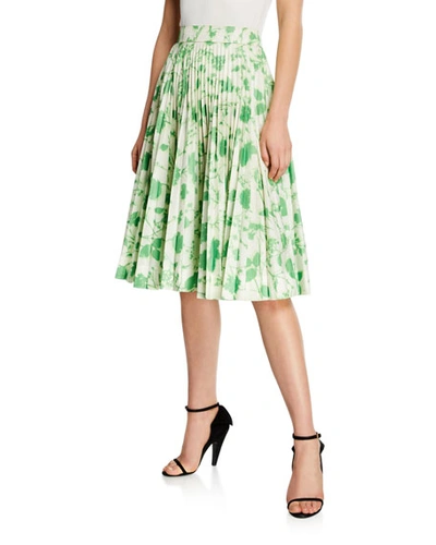 Calvin Klein 205w39nyc Leaf-print Pleated Circle Skirt In Green