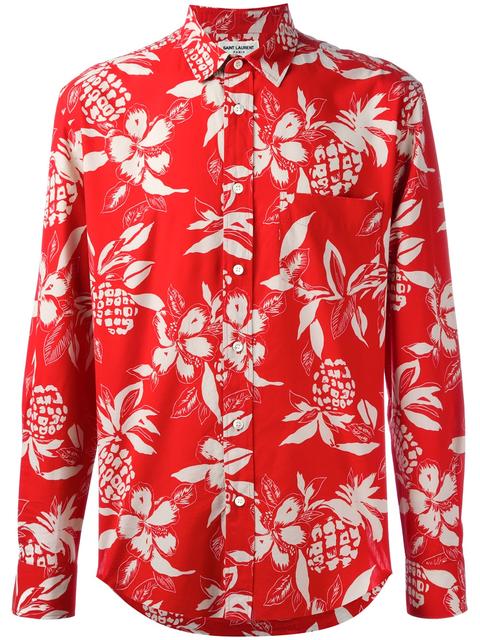 Saint Laurent Hawaiian Print Shirt In Red | ModeSens