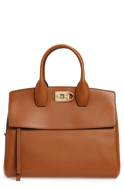 Ferragamo Medium The Studio Calfskin Leather Top Handle Bag In Neutrals