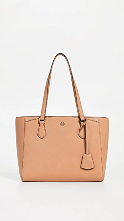 Tory Burch Robinson Large Saffiano Tote Bag In Brown