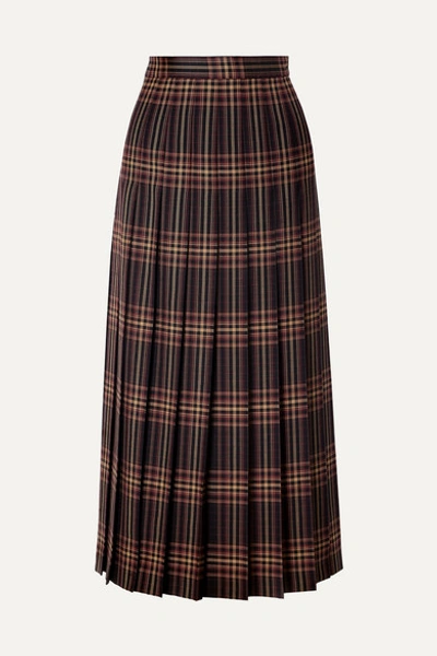 Gucci High-rise Pleated Tartan Wool Midi Skirt In Navy/burgundy Tartan