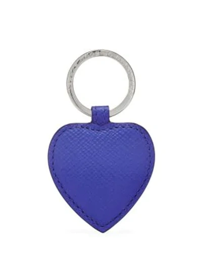Smythson Panama Leather Heart Keyring In Dark Blue