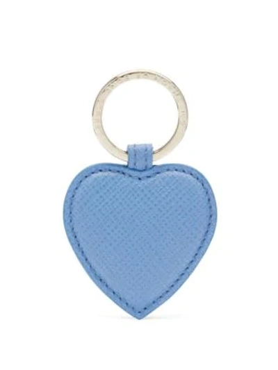 Smythson Panama Leather Heart Keyring In Blue