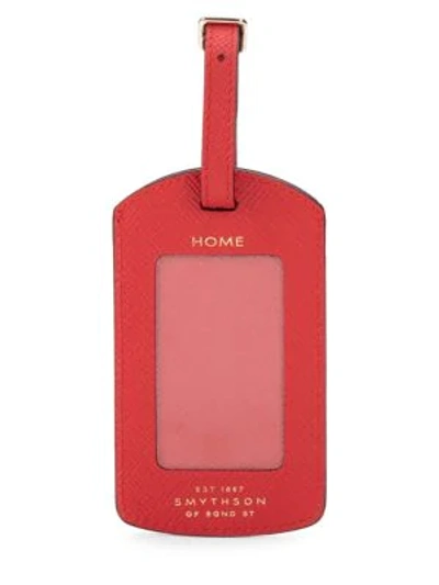 Smythson Panama Leather Luggage Tag In Red