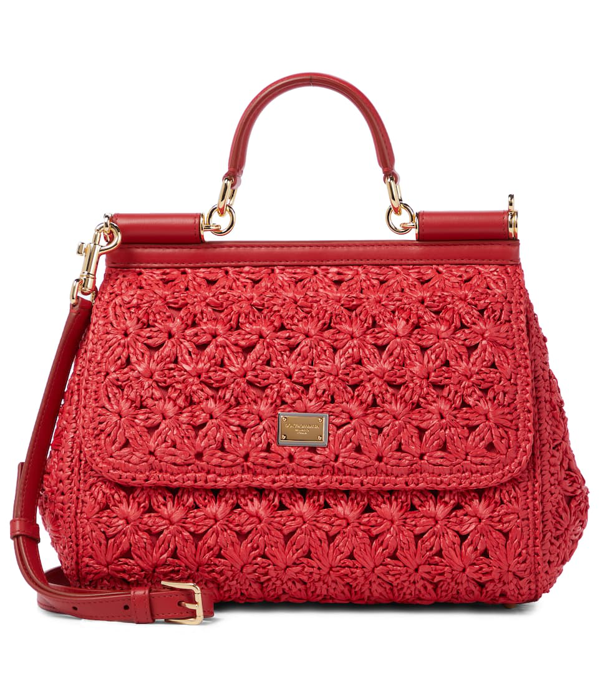 Dolce &amp; Gabbana Red Medium Raffia Crochet Sicily Bag | ModeSens