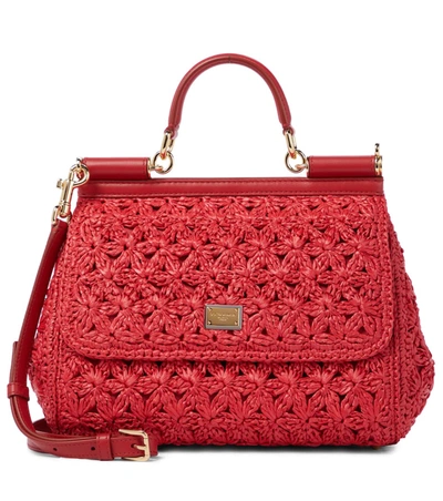 Dolce & Gabbana Red Medium Raffia Crochet Sicily Bag