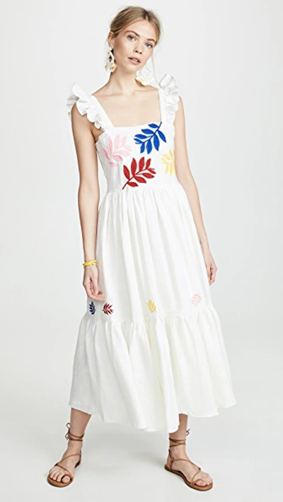 Carolina K Nika Ruffled Embroidery Apron Maxi Dress In White