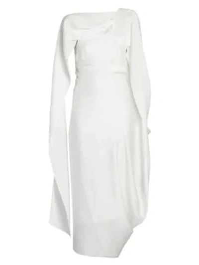 Roland Mouret Hammered Silk Draped Open Back Dress In White