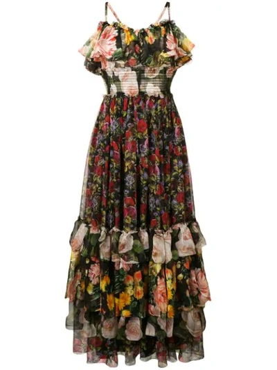 Dolce & Gabbana Floral Print Layered Dress In Black