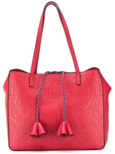 Etro Paisley Embossed Tote In Red