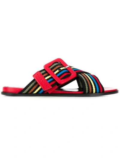 Sonia Rykiel Striped Crossover Sandals In Red