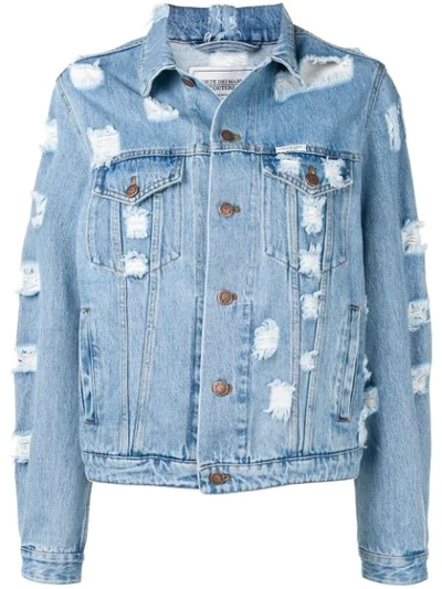 Forte Dei Marmi Couture Distressed Denim Jacket In Blue