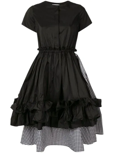 Dice Kayek Layered Checked Ruffle Dress In Black