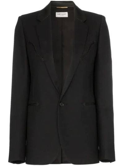 Saint Laurent Blazer With Leather Trims In Black