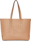 Burberry Small Embossed Crest Leather Tote - Beige In Marron/beige