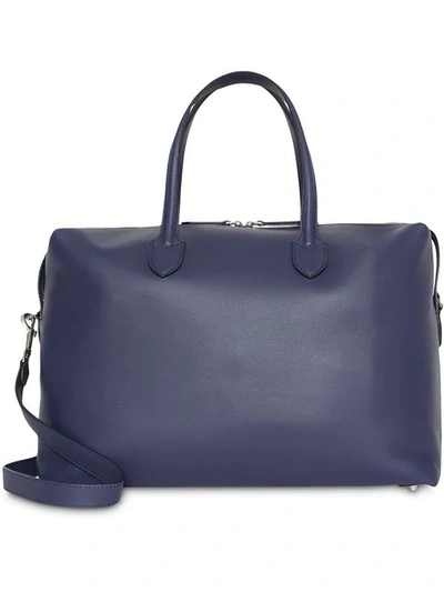 Burberry Soft Leather Holdall In Blue