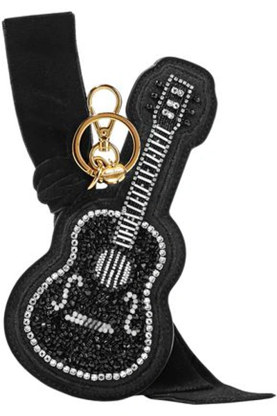 Miu Miu Woman Velvet-trimmed Embellished Suede Keychain Black