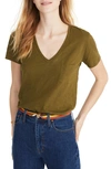 Madewell Whisper Cotton V-neck Pocket Tee In Deep Woodland