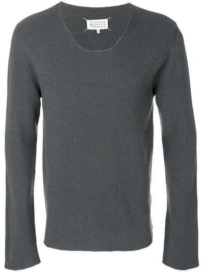 Maison Margiela Low Neck Ribbed Sweater In Grey