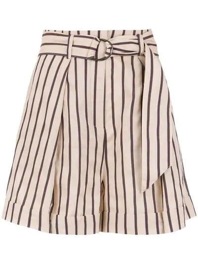 Andrea Marques Belted Striped Shorts In Neutrals