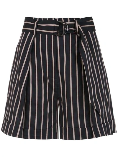 Andrea Marques Belted Striped Shorts In Blue