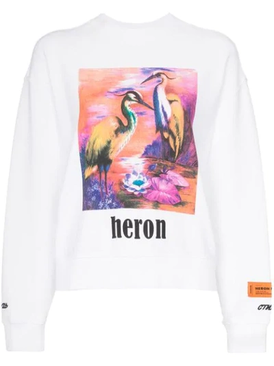 Heron Preston Heron Bird Print Cotton Sweatshirt In 0188 White Multicolo